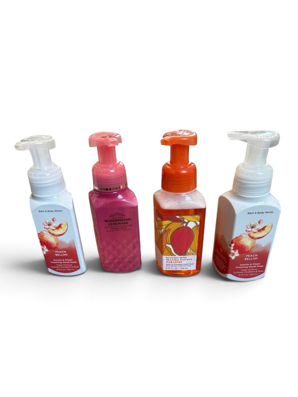 Bath & Body Works Gentle Foaming Hand Soap Lot of 4 Peach Bellini Mango NEW